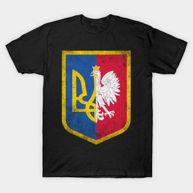 Poland Stands With Ukraine Flag Polish Ukrainian Coat Of Arms T-Shirt by TeeA